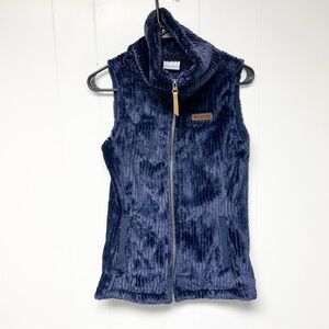 Columbia Blue Ribbed Fleece Full Zip Vest Extra Small